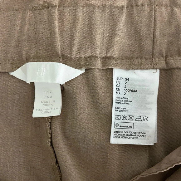 H&M Women’s Pants Trousers Paper Bag Pleated Waist Tie Size 2 Beige - Picture 5 of 8